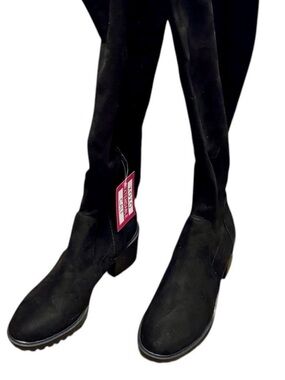 Black Women’s Over-the-Knee Boots - Stylish Suede Look